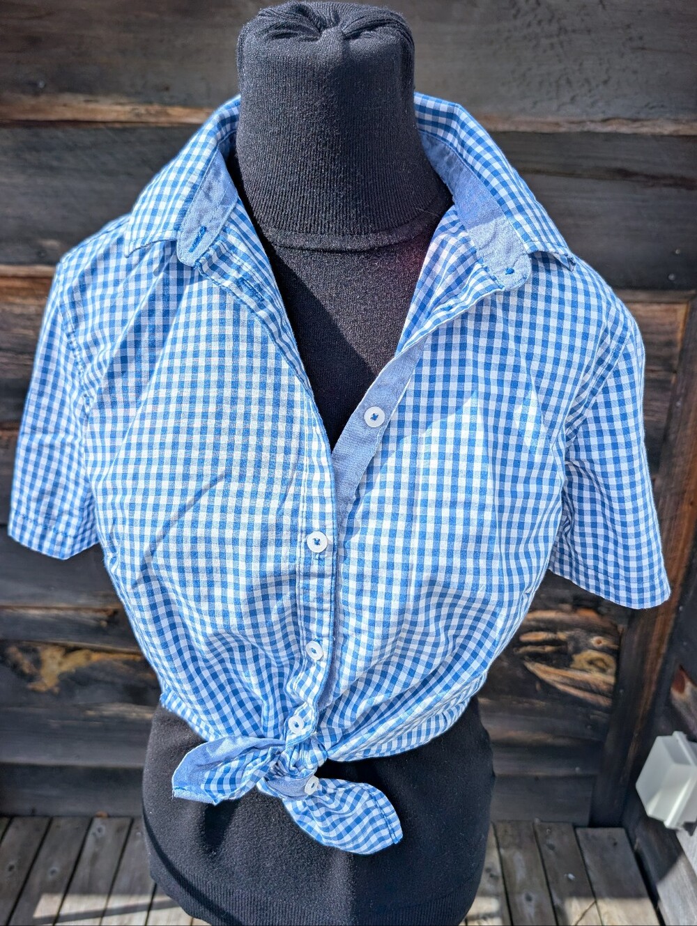 Chef Works Urban Collection Blue Gingham Cowgirl Short Sleeve Button Up Shirt S